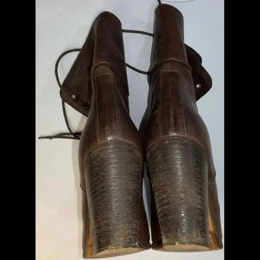Rag & Bone Heeled Brown Boho Classic Designer Lace Up Italian Leather Boots 39.5